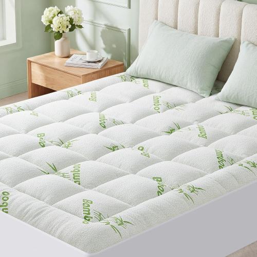 Mattress Topper Viscose Made from Bamboo, Extra Thick Quilted Pillow Top, Naturally Cooling & Breathable for Hot Sleepers, Back Pain Relief, Deep, Green