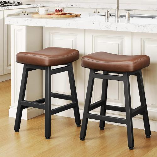 Raynesys 24 Inche Bonded Leather Counter Height Bar Stools Set of 2 Curved