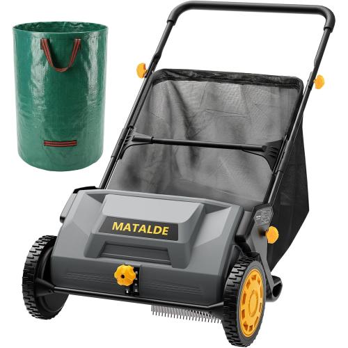 21 Push Lawn Sweeper with 26G Hopper Bag,53G Leaf Bag,Dark Gray