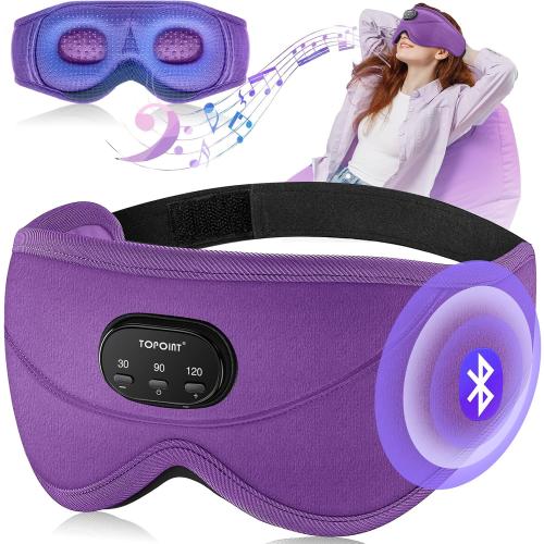 TOPOINT Sleep Mask with Bluetooth Headphones, 3D Eye Mask for Sleep Headphones with White Noise, Total Blackout, 5.4 Bluetooth, Timer, 15 Hours for Women Men, Travel, Meditation, Nap, CPAP Users