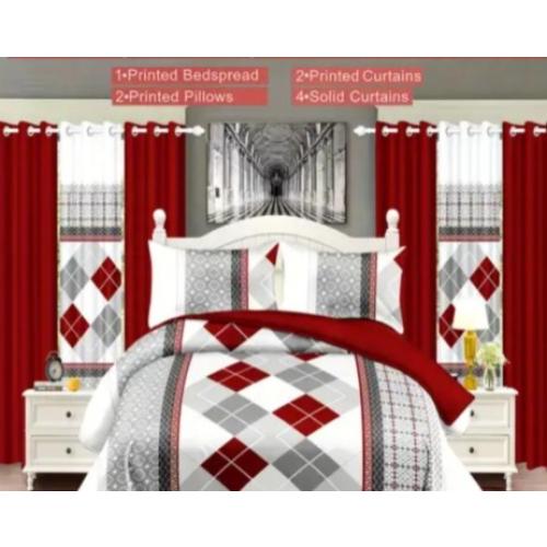 geometric design in burgundy red, white, and beige tones, ideal for completely refreshing 9pcs