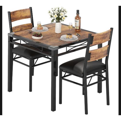 Garvee Dining Table Set for 2 with Upholstered Chairs, Compact Bistro Table, Brown and Black
