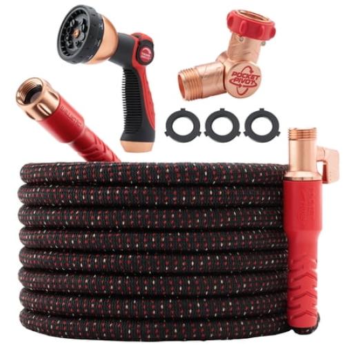 Pocket Hose Ballistic 100 ft Expandable Garden Hose w/ Pocket Pivot Swivel Connector, Anti-Burst Sleeve Reinforced with Bulletproof Fiber, Lightweight, No-Kink
