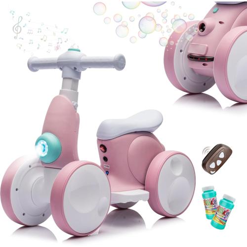 6V Electric Balance Bike with Bubble Machine, Ride on Toys(Pink)