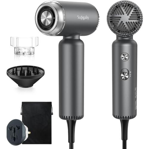 Dual Voltage Hair Dryer, High-Speed Ionic Blow Dryer for Fast Drying, Travel Compact Hair Blow Dryer with Magnetic Curly Diffuser for Home, Portable Hairdryer International 100-240V