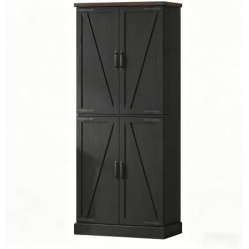 Kitchen Pantry Cabinet, Vertical Storage Cabinet, Black