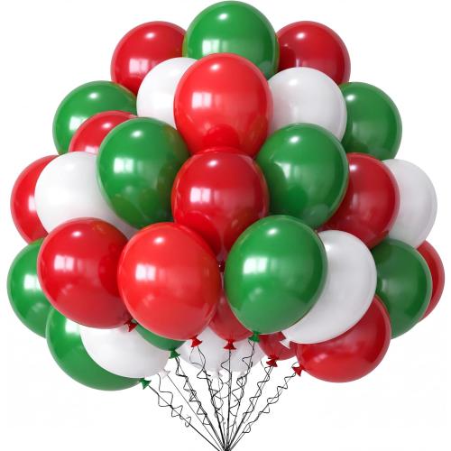 TecUnite 100 Pcs Mexico Fiesta Red Green White Balloons, 13 Inch