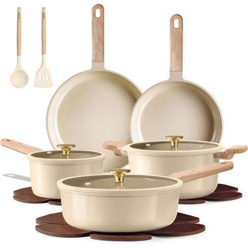 CAROTE Pots and Pans Set, Ceramic Cookware Set, 14pcs