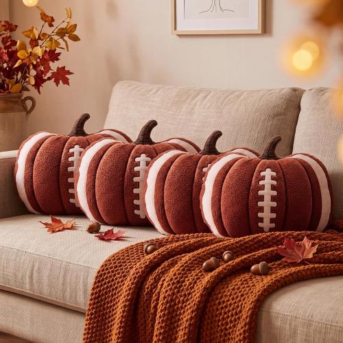 RattanView 4 Pieces Fall Football Pumpkin Throw Pillow Soft Plush Cushion