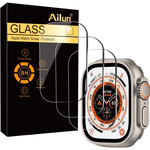 Ailun for Apple Watch Ultra 3/Ultra 2/Ultra Screen Protector [49mm], Tempered Glass Film, Anti-Scratch, High Definition, Touch Sensitive[3 Pack][Clear]