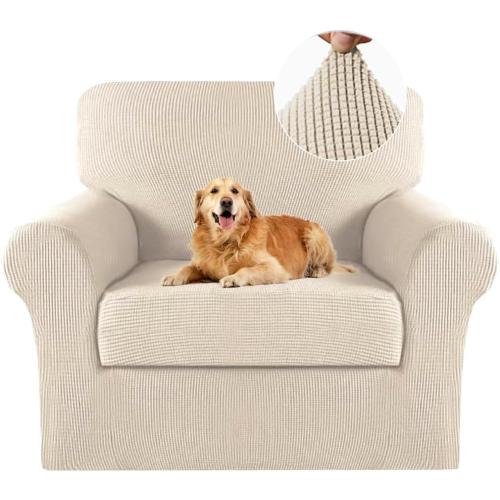 Turquoize 2 Piece Chair Covers for Living Room Armchair Cover Armchair Slipcovers with Arms Feature Thick Jacquard Fabric (Chair,Biscotti Beige)