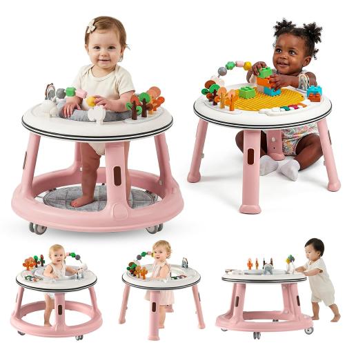 5-in-1 Musical Light Baby Walker, Featuring a Unique Building Block Table Mode, Standing Table, Bouncer & Stroller Modes. Sturdy Construction with Adjustable Height, Suitable for Babies 6 Months  Pink