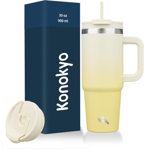 Konokyo 30 oz Insulated Tumbler Water Bottle with Handle, Straw Lid