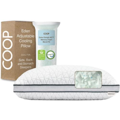 Coop Home Goods Eden Bed Pillow Queen Size for Sleeping on Back, Stomach and Side Sleeper- Medium Soft Memory Foam Cooling Gel - CertiPUR-US/GREENGUARD Gold